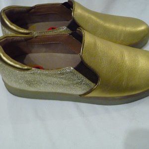 SAM EDELMAN MILES TRENDY METALLIC PEWTER GOLD LEATHER SLIP-ON SNEAKERS SIZE 10